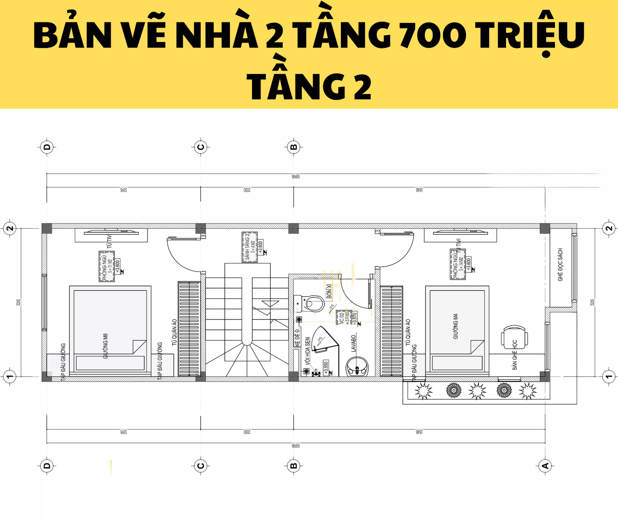 Bản vẽ nhà 2 tầng đẹp giá 700 triệu tiện nghi