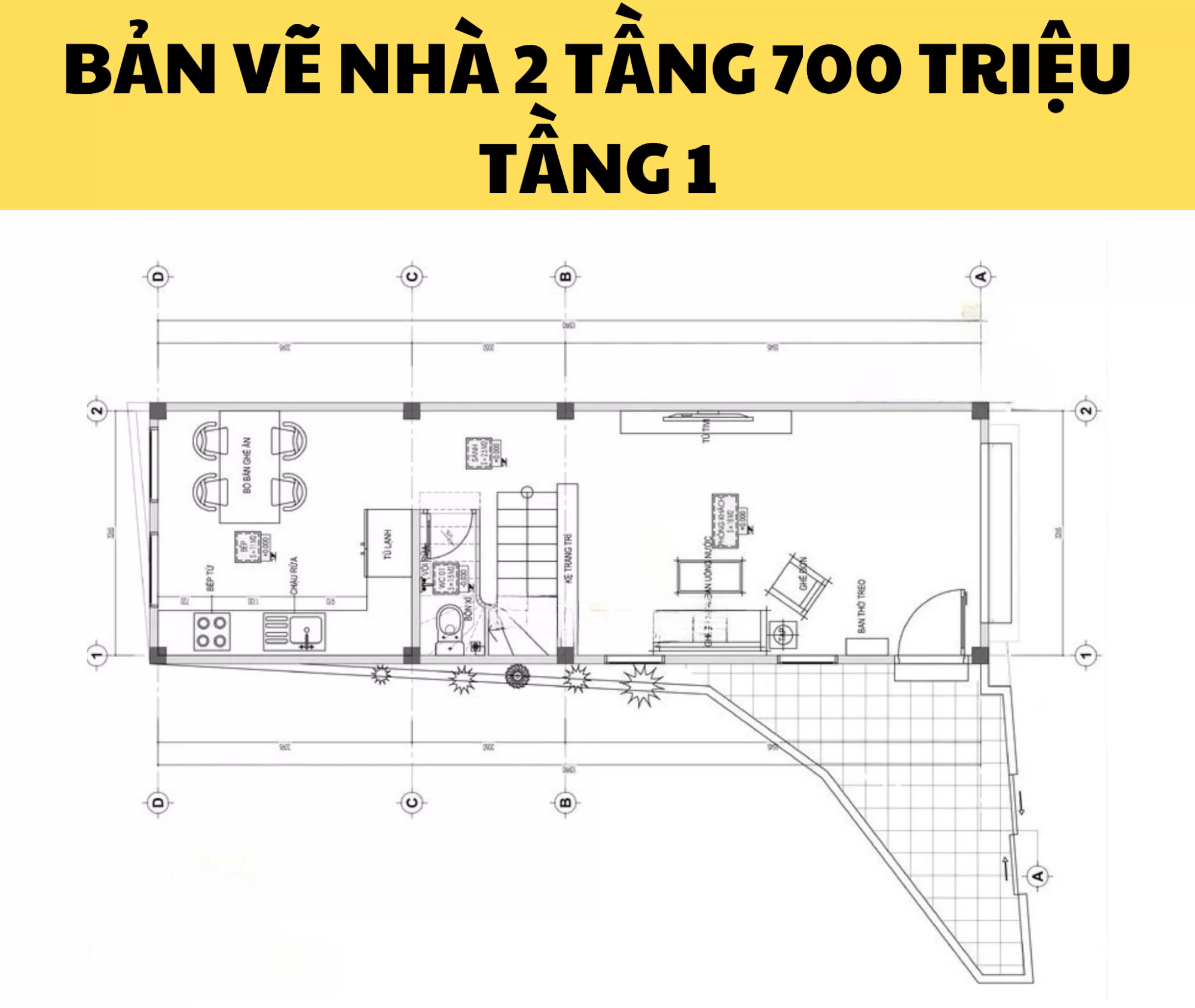Bản vẽ nhà 2 tầng đẹp giá 700 triệu đầy đủ công năng