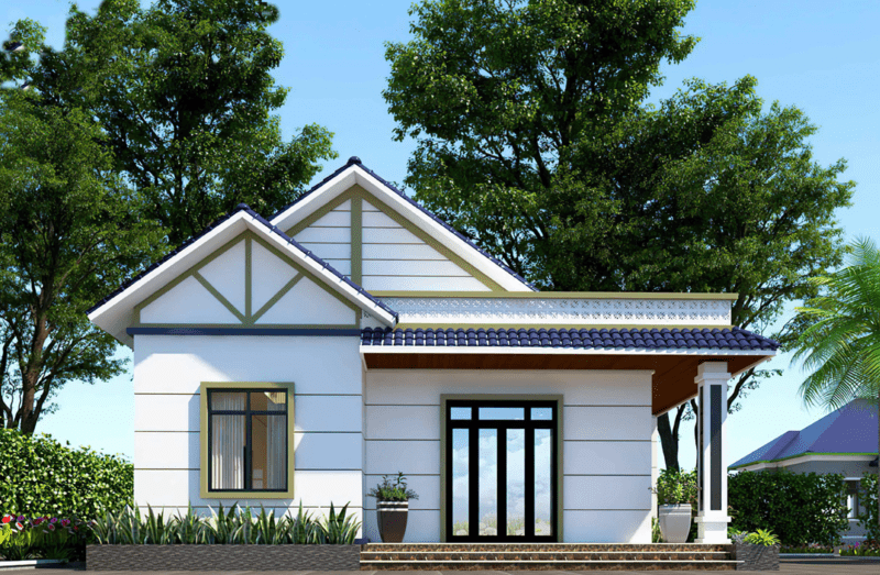 mẫu nhà cấp 4 nông thôn đơn giản có 2 phòng ngủ