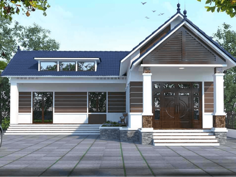 mẫu nhà cấp 4 nông thôn chữ L rộng rãi, tiện nghi, đẹp 