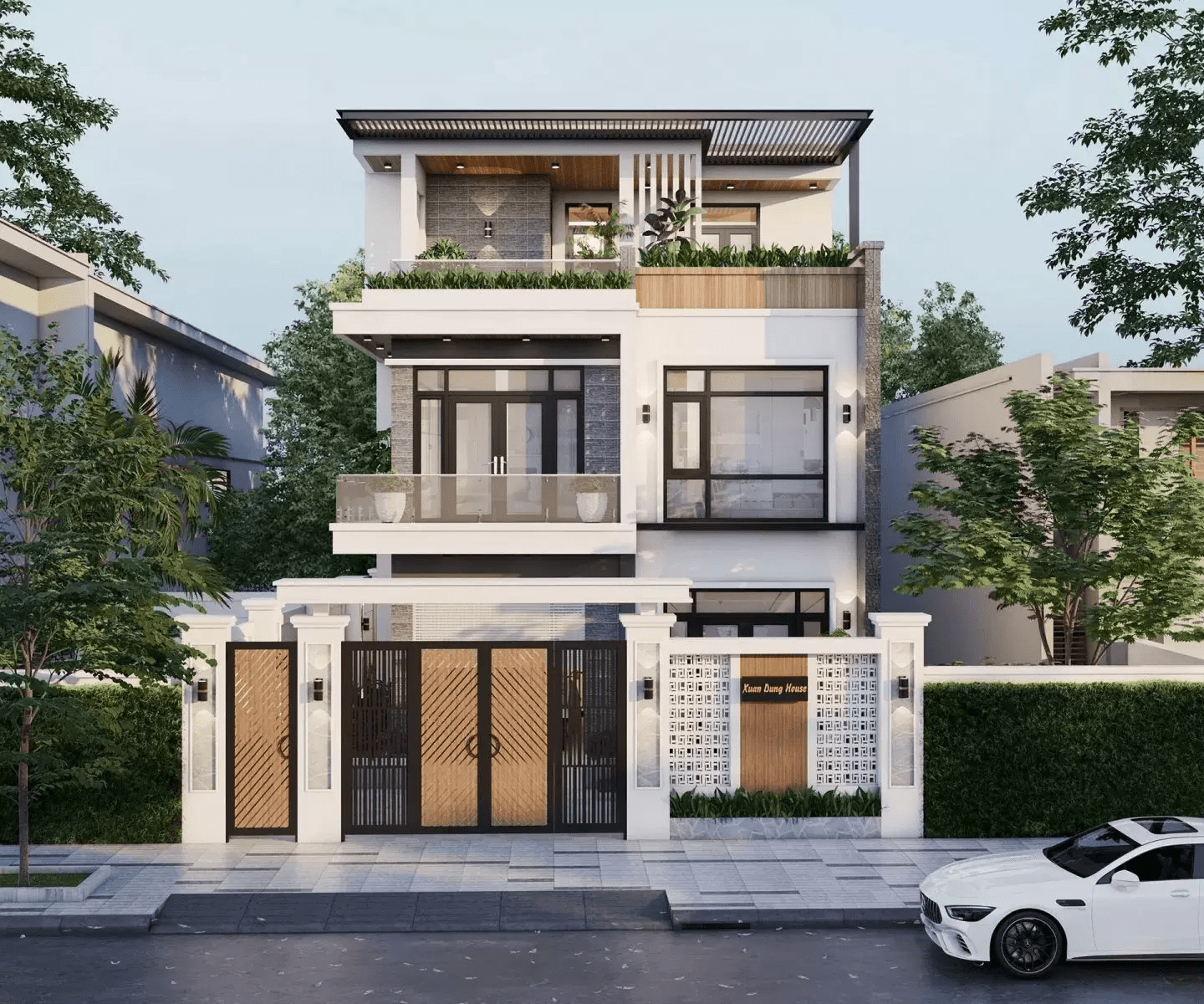Mẫu nhà đẹp với hệ trần thạch cao