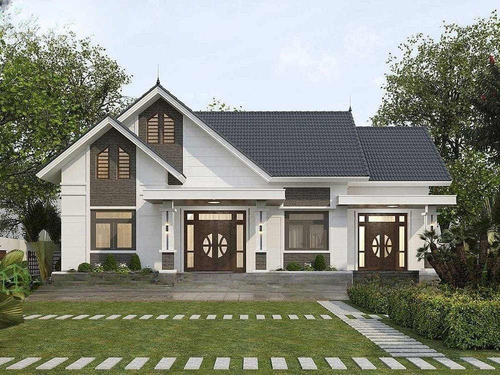 Sự kết hợp hoàn hảo giữa mái Thái hiện đại và cửa gỗ truyền thống ấn tượng